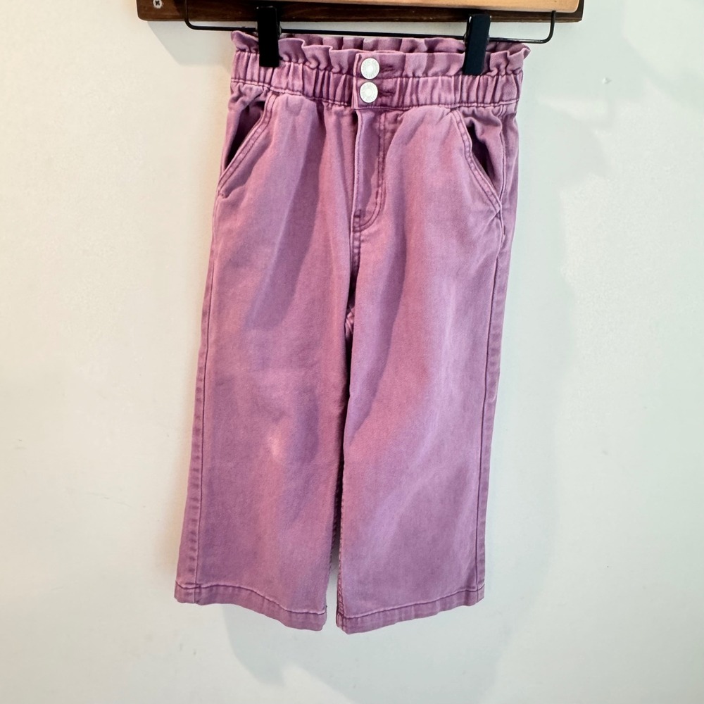 HM Girls Purple Paperbag Waist Denim Pants Straight Leg Size 5T